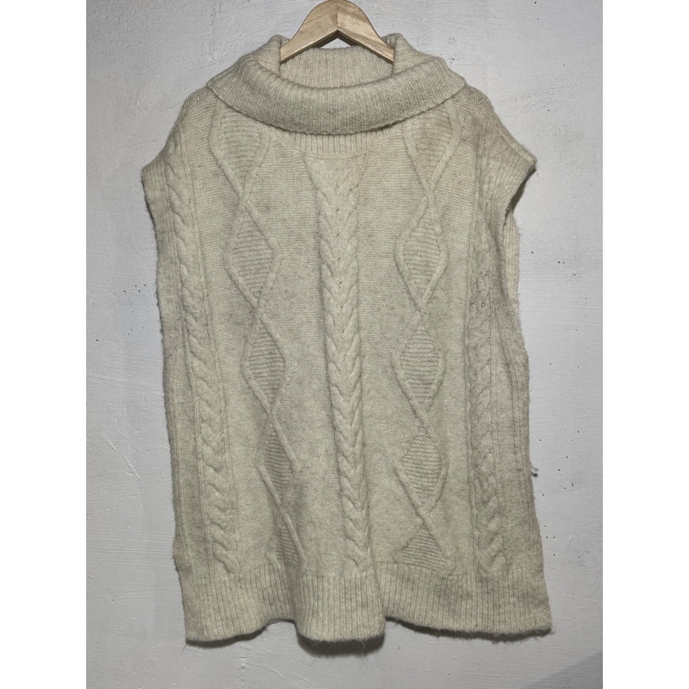 LOFT Womens Cable Knit Cowl Neck Sweater Vest XL Cream Wool Blend Sleeveless